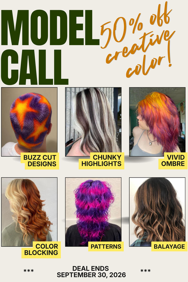 Model call image with examples of creative color patterns