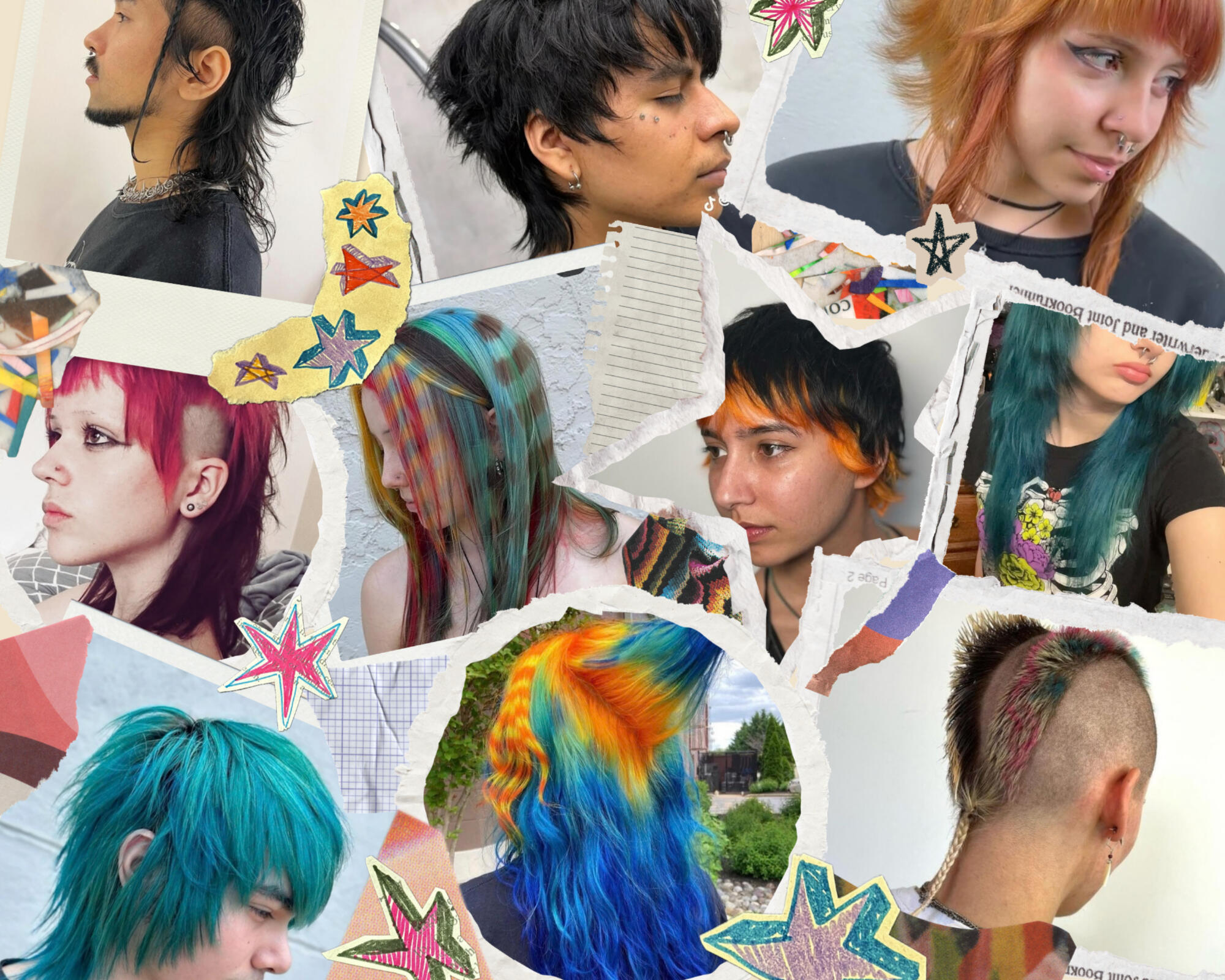 Collage of a variety of hairstyles and colors