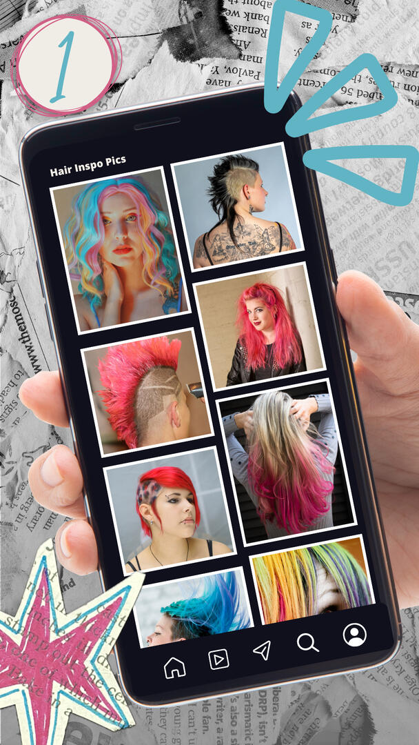 Hair inspo collage on phone screen Hair inspo collage on phone screen